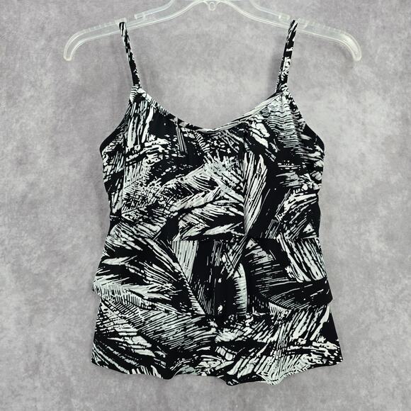 Jamaica Bay Black Ruffle Floral Padded Swimwear Tankini Tank Top Medium M 10 - Picture 1 of 6